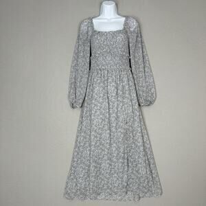 ASTR The Label Womens Dress Small Soft Blue Floral Smocked Midi Cottage Boho